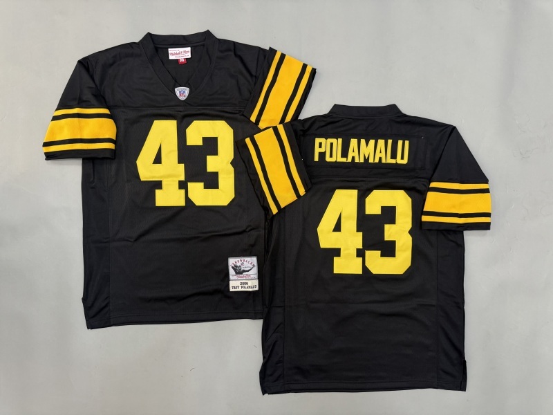 Men 2025 Pittsburgh Steelers 43 Polamalu black Throwback Limited NFL Jersey style 002